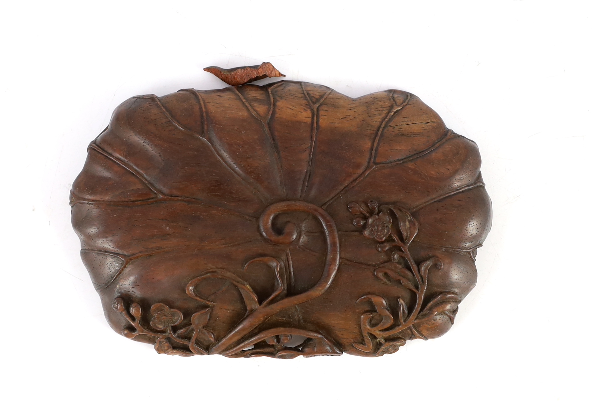 A Chinese hardwood ‘lotus’ brushwasher, 19th/20th century, 12.5cm.